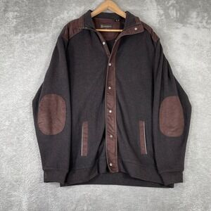 Kinloch Anderson Full Zip Cardigan Mens Large Brown Suede Trim Elbow Patches